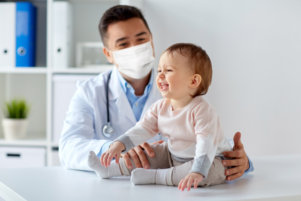 A baby in a pediatric clinic